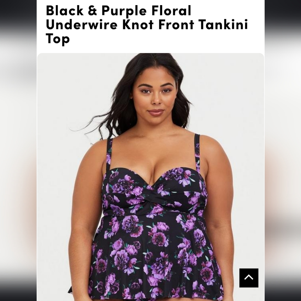 Torrid Black and Purple Underwire Tankini Top Size 3F (DD/DDD/F)
